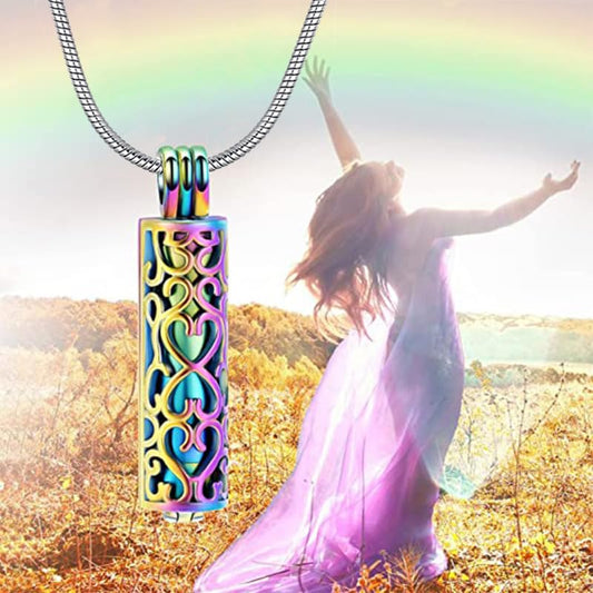 Rockyu 骨壷ペンダント ネックレス レディース メンズ ステンレス 円柱 ハートモチーフ メモリアルペンダント 骨灰収納 ゴールド シルバー ブラック