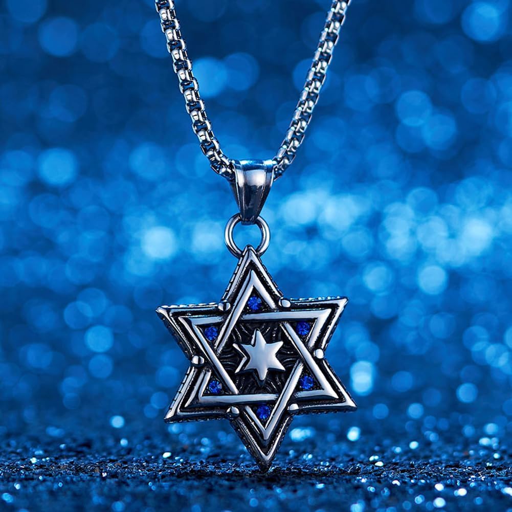Rockyu スターオブデイビッド ペンダントネックレス メンズ レディース ステンレス製