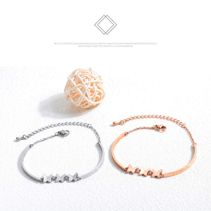 Rockyu レディース バタフライブレスレット シルバー＆ローズゴールド ステンレス製 蝶モチーフ