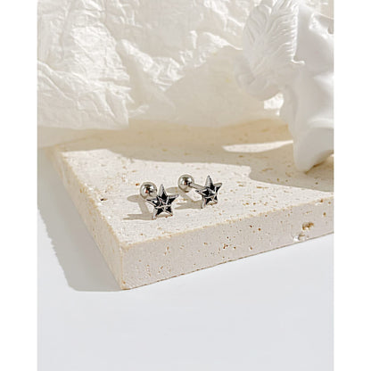 Rockyu ピアス メンズ レディース 五芒星 シルバー ブラック 星モチーフ チタン製 金属アレルギー対応