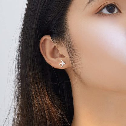 Rockyu レディース ピアス シルバー 飛行機モチーフ 小ぶりスタッドピアス キュービックジルコニア