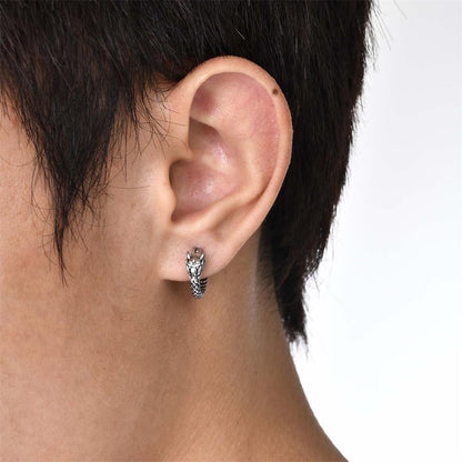 Rockyu ピアス メンズ 竜頭モチーフ フープ ステンレス シルバー 金属アレルギー対応 片耳用