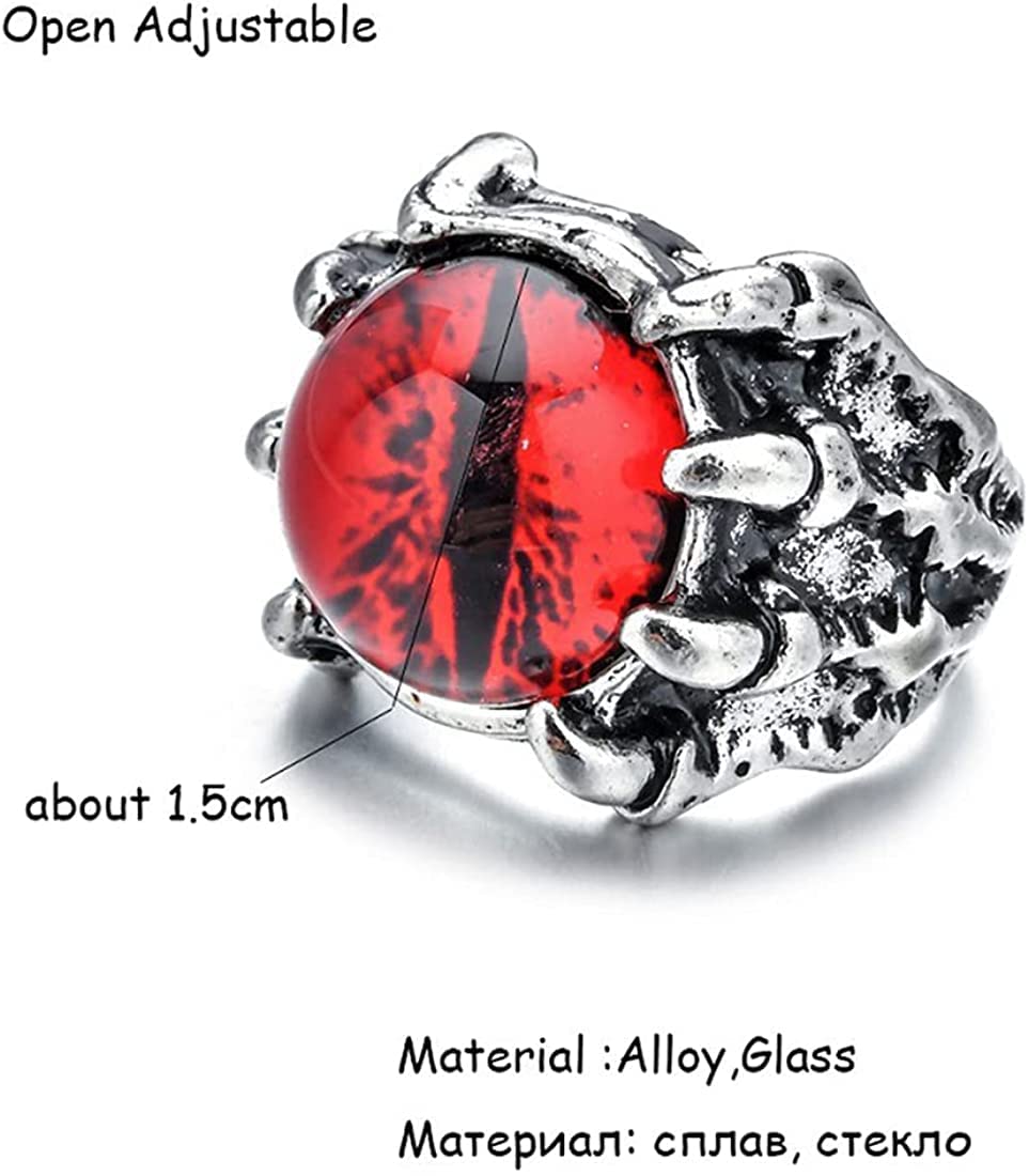 Rockyu ドラゴンアイリング 悪魔の目モチーフ メンズ調整可能リング