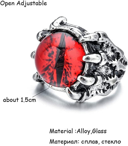 Rockyu ドラゴンアイリング 悪魔の目モチーフ メンズ調整可能リング