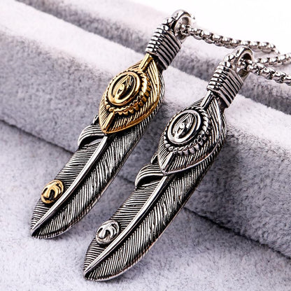 Rockyu ネックレス メンズ 羽根モチーフ ペンダント ステンレス製 ミラー仕上げ 金属アレルギー対応