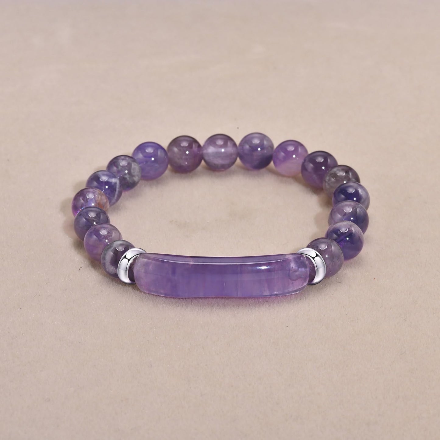 [Rockyu] ブレスレット レディース アメジスト 天然石 パープル 数珠ブレスレット 誕生石 二月 ステンレスリング付き
