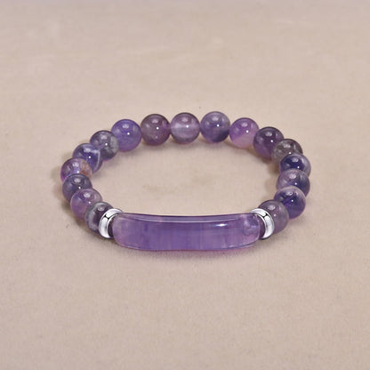 [Rockyu] ブレスレット レディース アメジスト 天然石 パープル 数珠ブレスレット 誕生石 二月 ステンレスリング付き