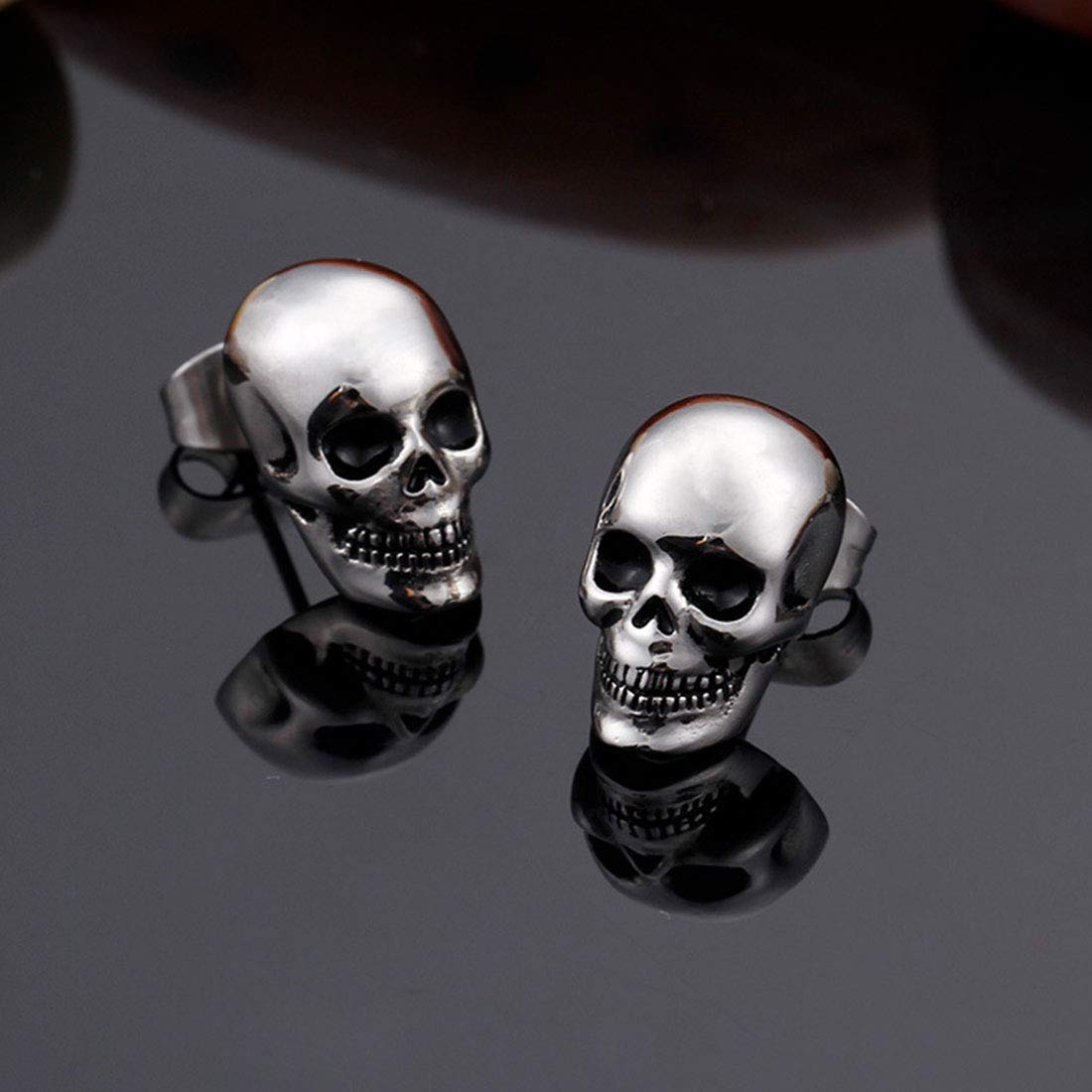 Rockyu ピアス メンズ スカル シルバー チタン合金 両耳セット
