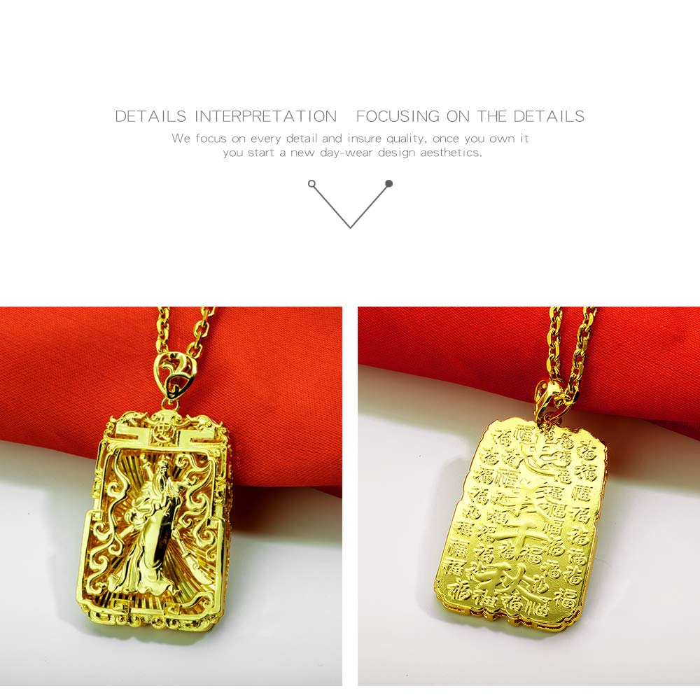 Rockyu メンズネックレス ゴールド 18金メッキ ペンダント 関公モチーフ プレートデザイン お守り風アクセサリー