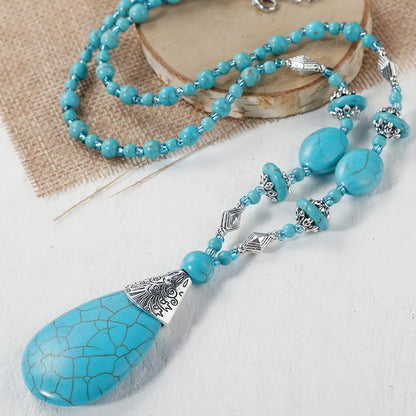 Rockyu ターコイズネックレス｜天然トルコ石×シルバー調ペンダント レディース・メンズ兼用