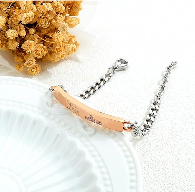 Rockyu ペアブレスレット チタン製 シンプルチェーン ジルコニア付き メンズ＆レディース