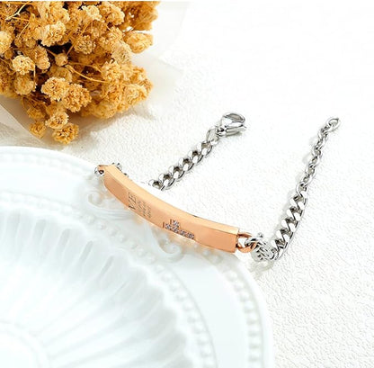 Rockyu ペアブレスレット チタン製 シンプルチェーン ジルコニア付き メンズ＆レディース