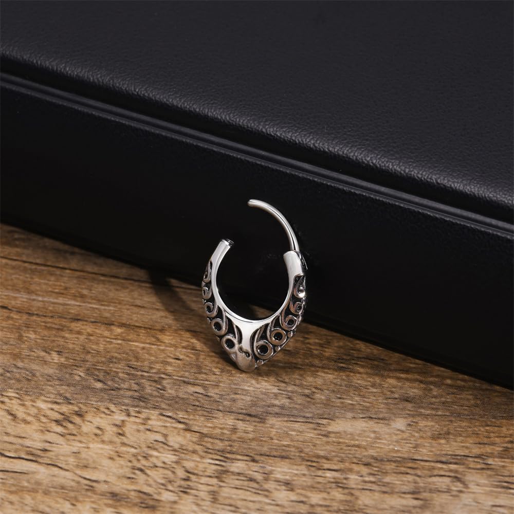 Rockyu ピアス メンズ 唐草模様 フープ ステンレス シルバー 金属アレルギー対応 片耳用