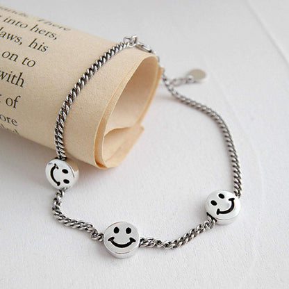 Rockyu スマイルブレスレット レディース – 925シルバー 喜平チェーン×笑顔モチーフ