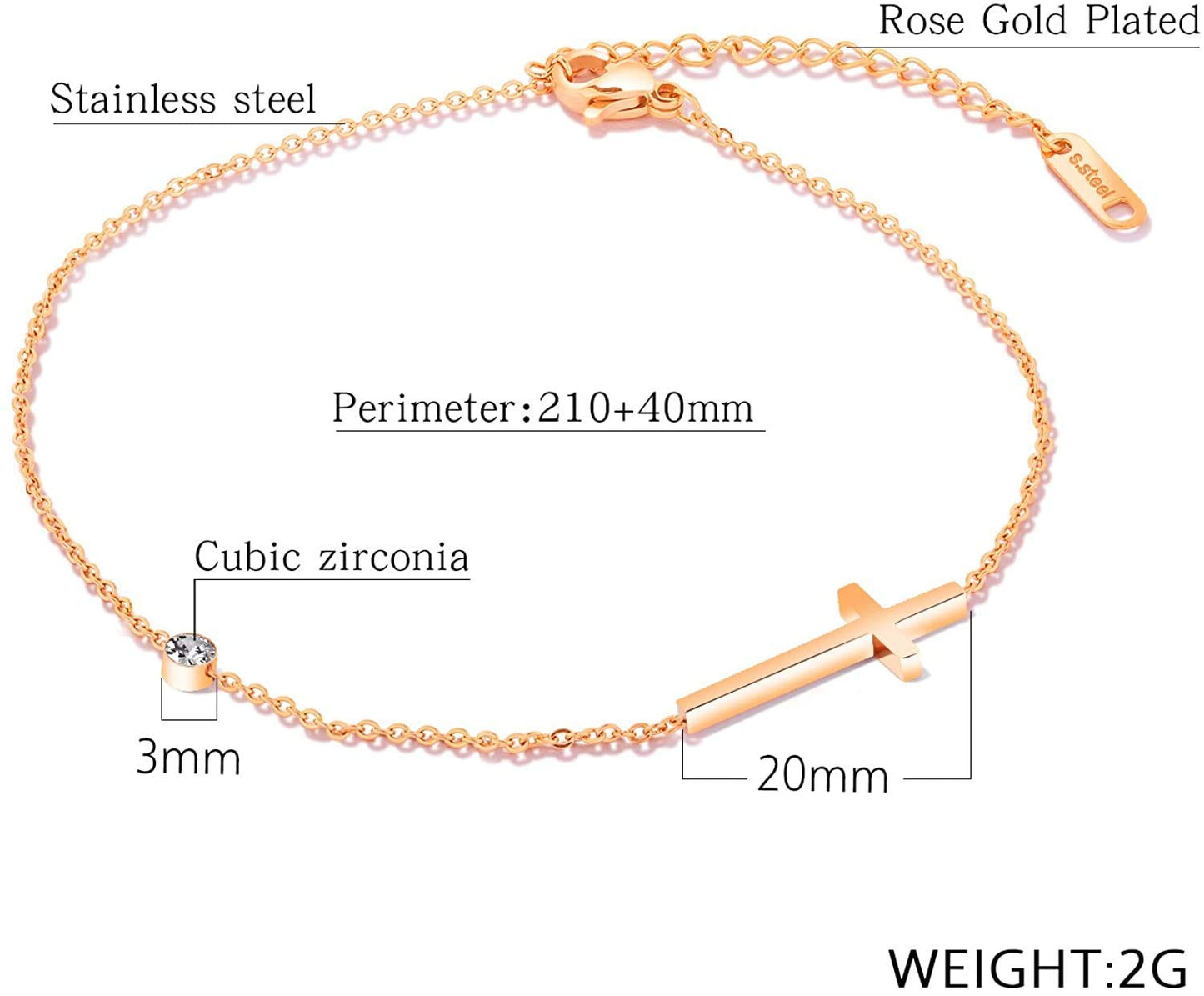 Rockyu アンクレット レディース クロス チタン 細いチェーン ジルコニア アンティーク風