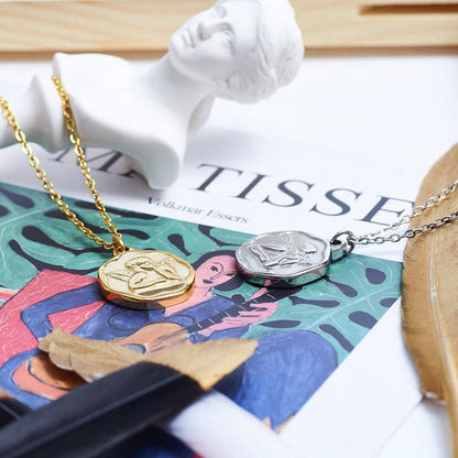 Rockyu ネックレス レディース シルバー 天使 コインペンダント あずきチェーン チタン 金属アレルギー対応