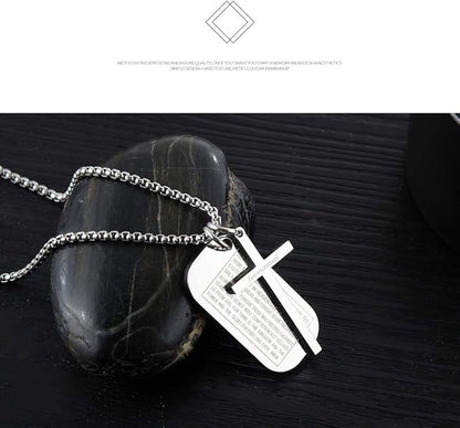 Rockyu ネックレス メンズ クロスプレート ブラック&シルバー ステンレス製