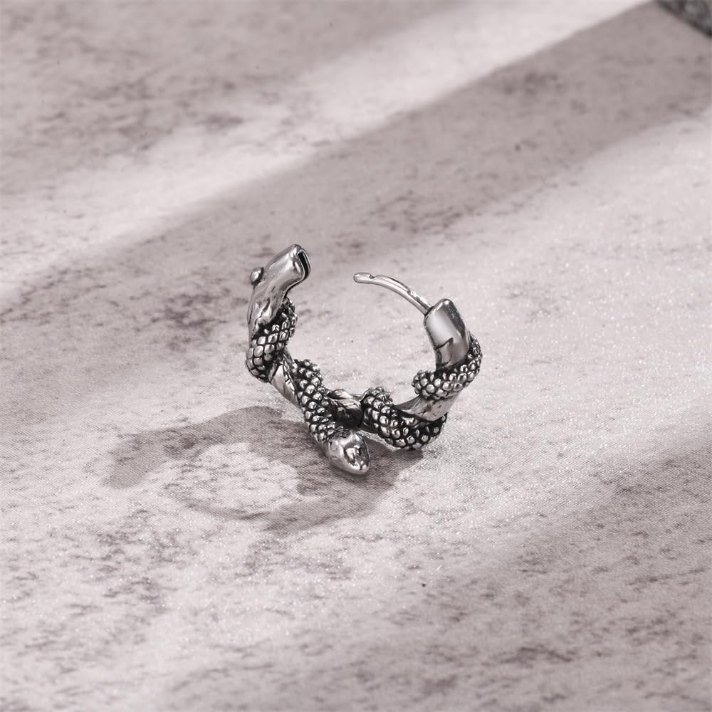 Rockyu ピアス メンズ ステンレス 蛇モチーフ フープ シルバー 金属アレルギー対応 片耳用