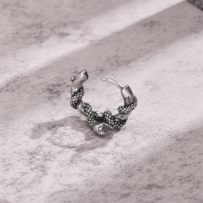 Rockyu ピアス メンズ ステンレス 蛇モチーフ フープ シルバー 金属アレルギー対応 片耳用