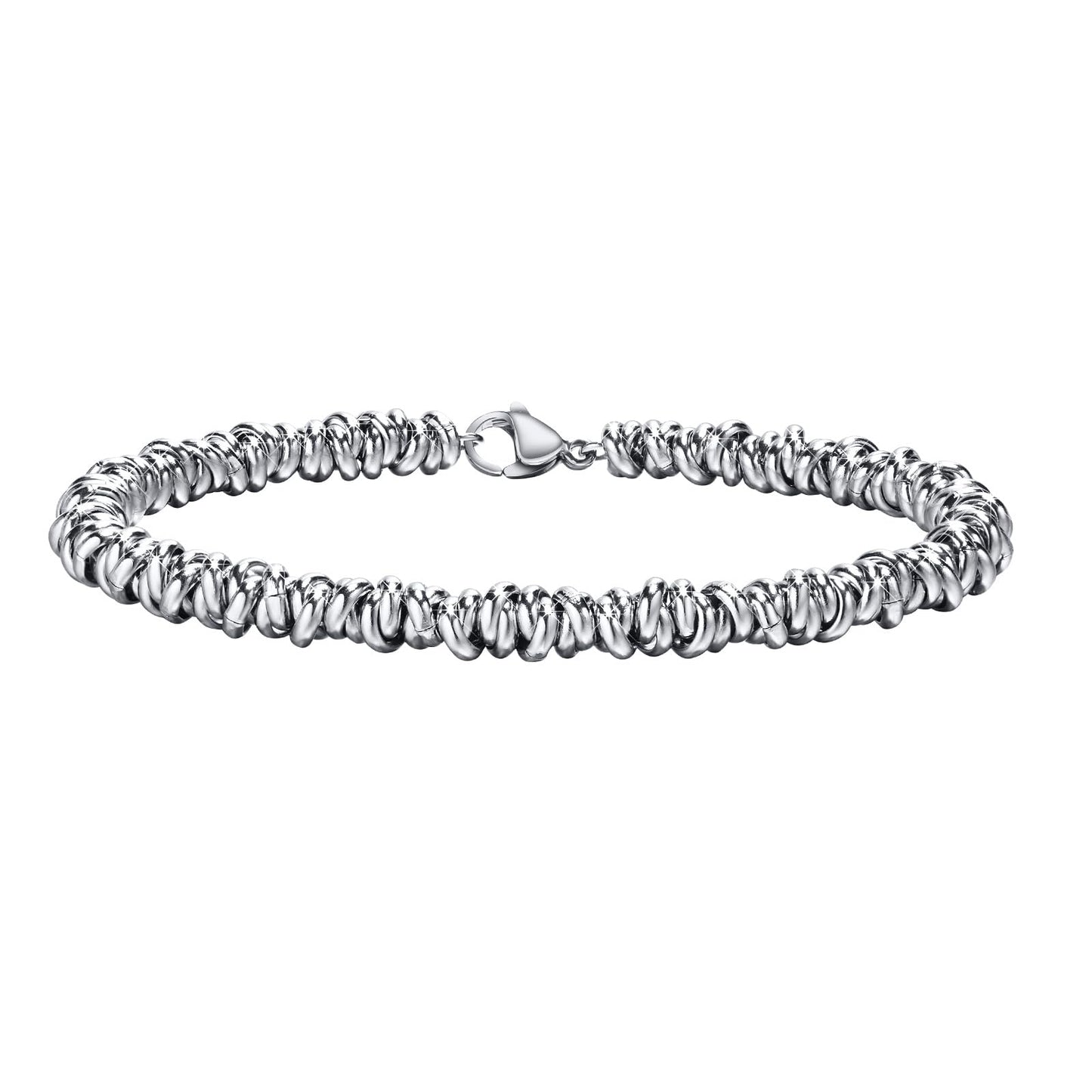 Rockyu 開口輪チェーンブレスレット｜ステンレス製 シルバー｜19.5cm・22cm｜ユニセックスデザイン 金属アレルギー対応