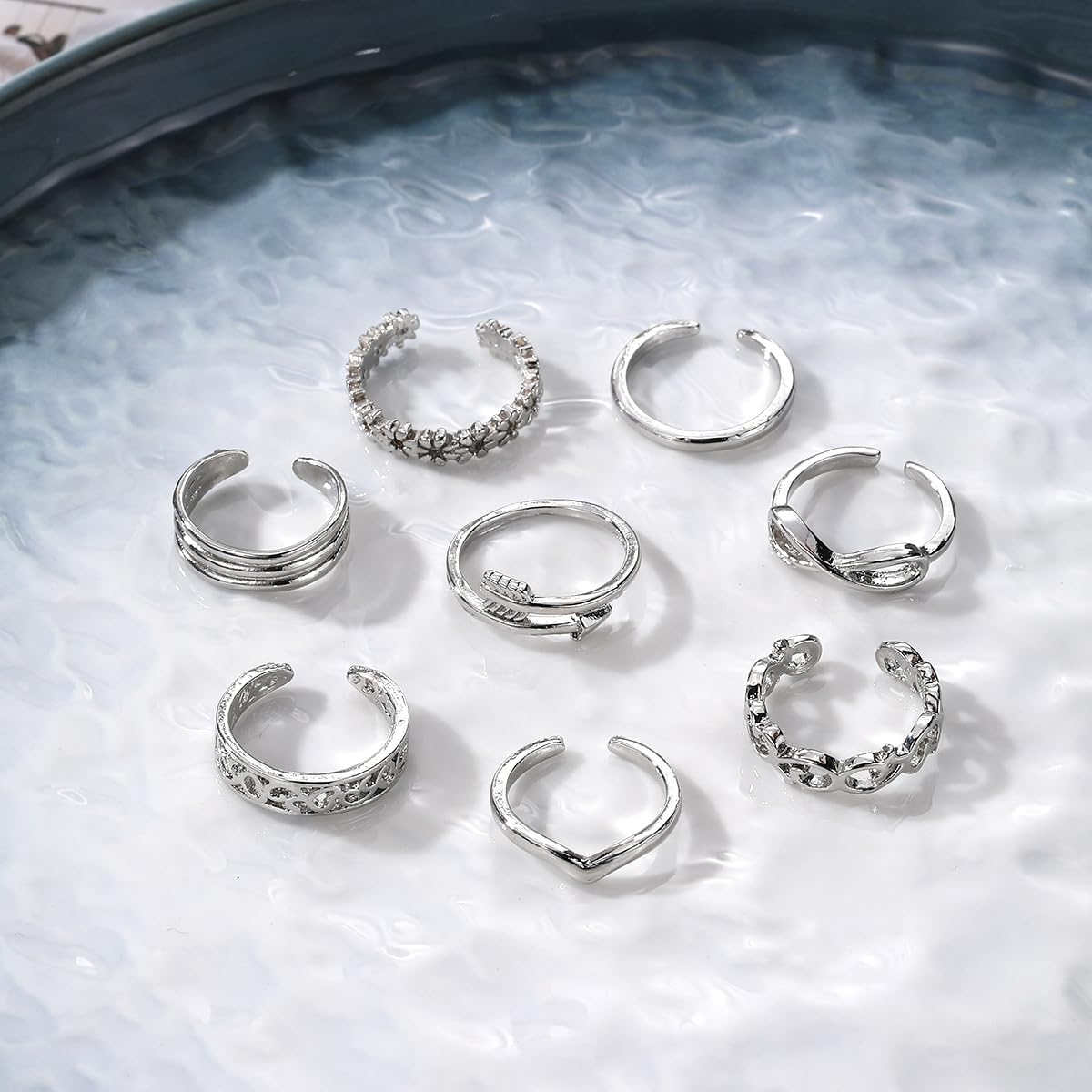 Rockyu トゥリング 8個セット ゴールド＆シルバー 調節可能