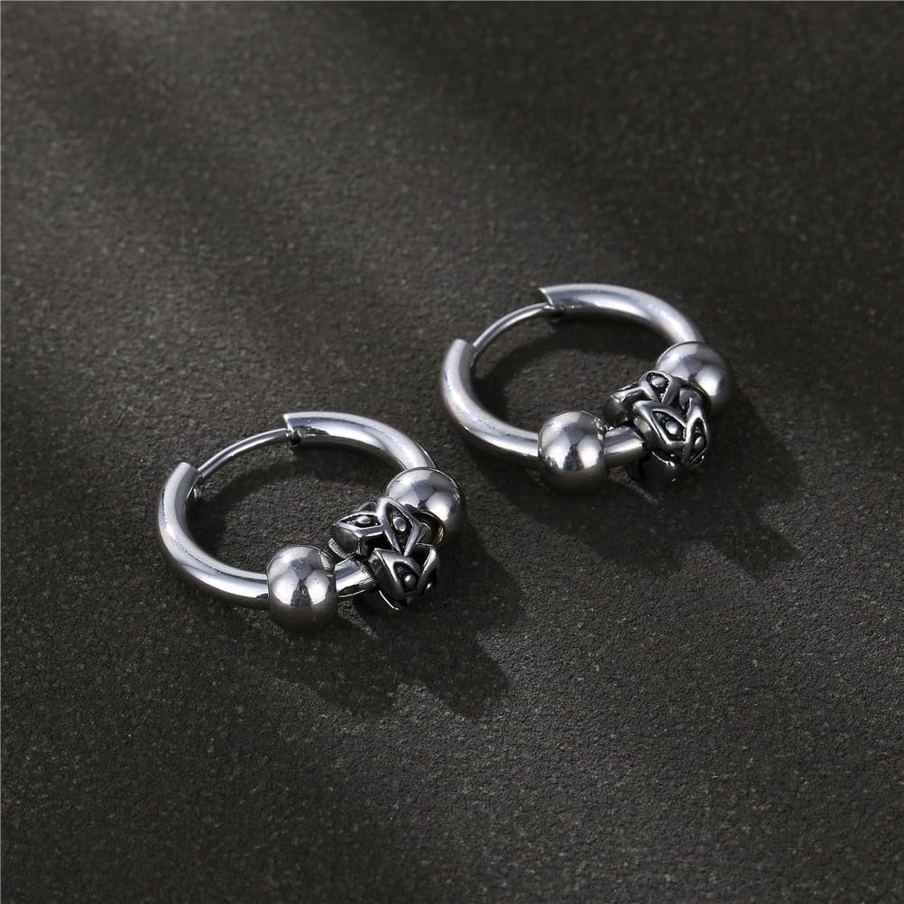 Rockyu ピアス メンズ フープ シルバー 鈴付き リングピアス 316Lステンレス 両耳用