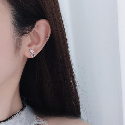 Rockyu レディース ピンク蝶々ピアス 非対称デザイン シルバー925 ジルコニア 小ぶり 透かし彫り