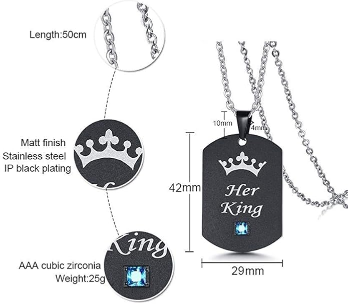 Rockyu チタンプレートペアネックレス ブルージルコニア付 金属アレルギー対応 カップルお揃い記念日ギフト