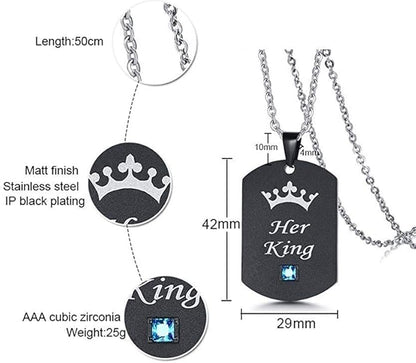 Rockyu チタンプレートペアネックレス ブルージルコニア付 金属アレルギー対応 カップルお揃い記念日ギフト