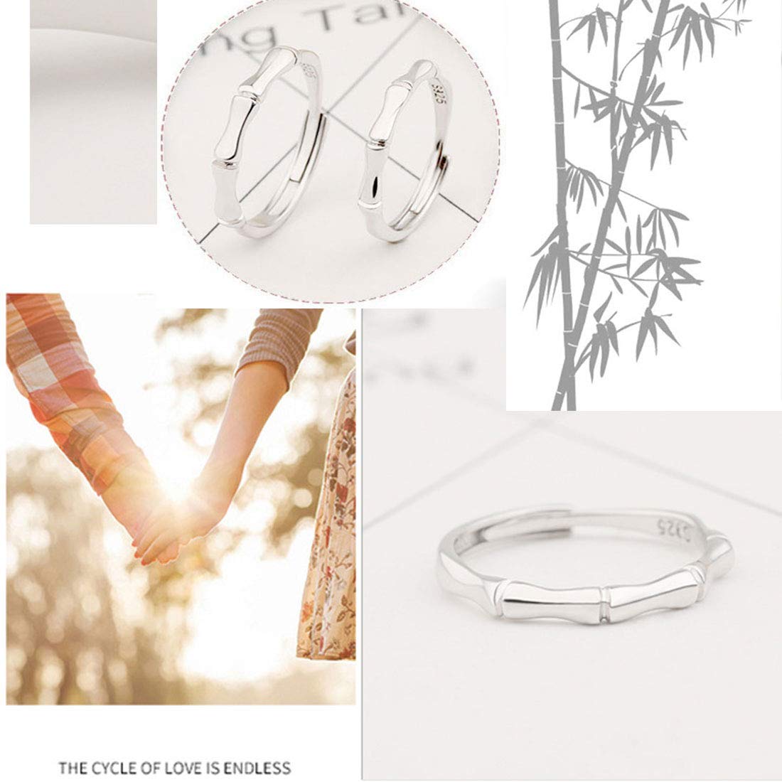 Rockyu 竹モチーフ ペアリング シルバー925 メンズ レディース フリーサイズ 結婚・婚約用