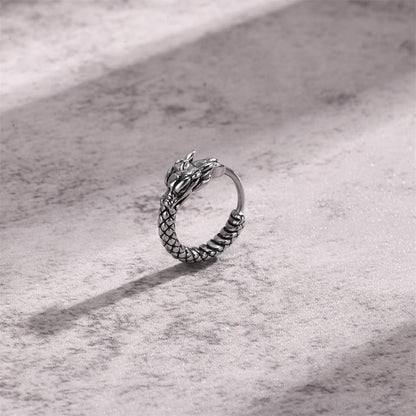 Rockyu ピアス メンズ 竜頭モチーフ フープ ステンレス シルバー 金属アレルギー対応 片耳用