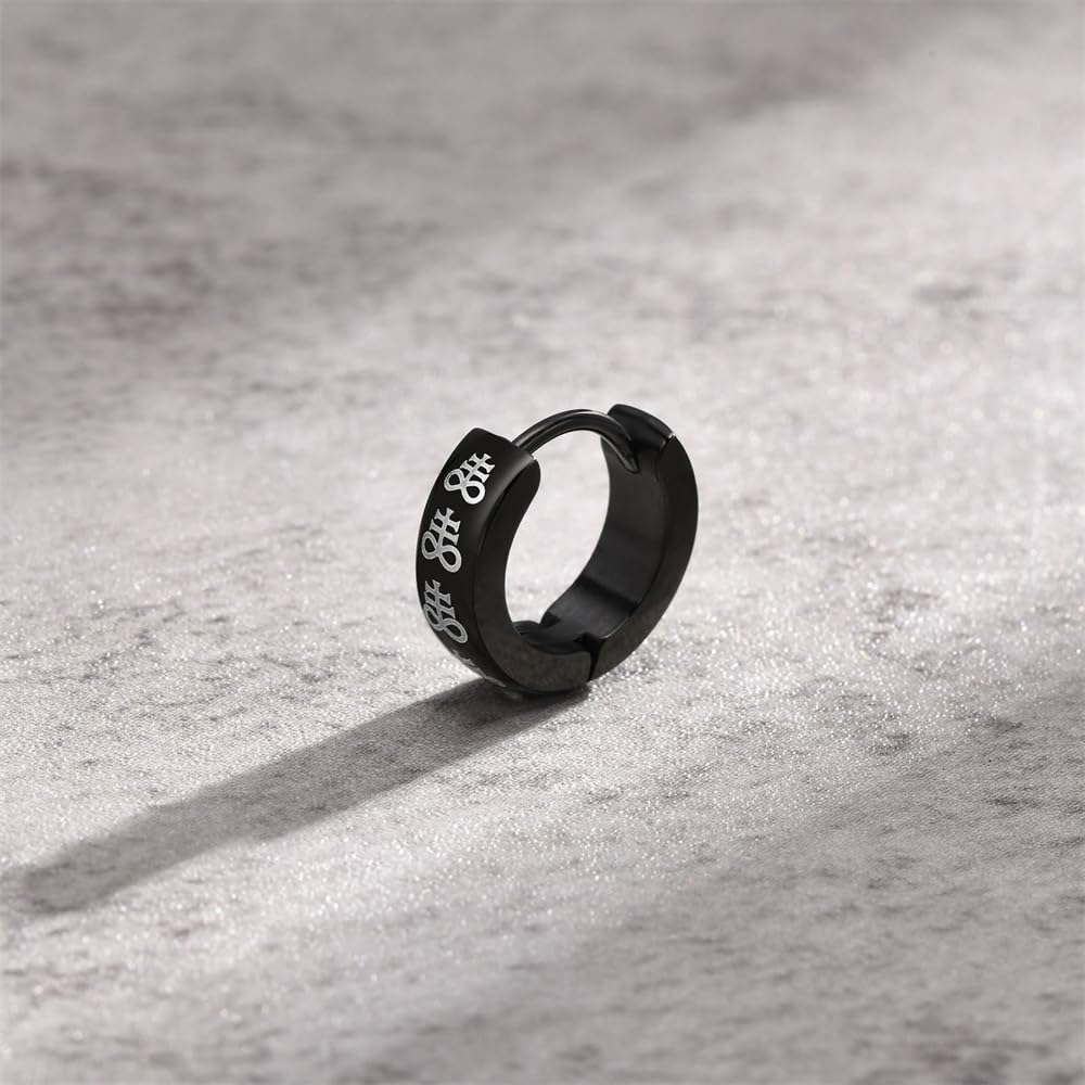 Rockyu ステンレス製 ブラックコーティング柄入りフープピアス メンズ 片耳用