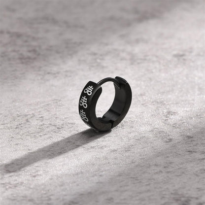 Rockyu ステンレス製 ブラックコーティング柄入りフープピアス メンズ 片耳用