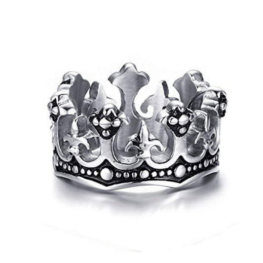 Rockyu メンズリング クラウンデザイン ステンレス製 王冠モチーフ 12mm幅