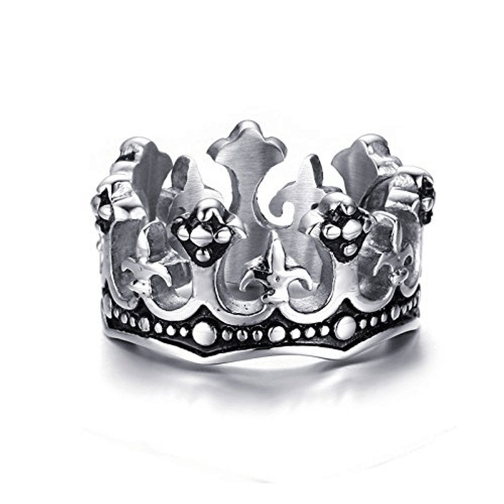 Rockyu メンズリング クラウンデザイン ステンレス製 王冠モチーフ 12mm幅