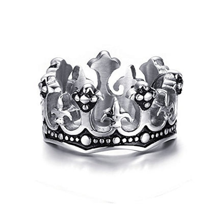 Rockyu メンズリング クラウンデザイン ステンレス製 王冠モチーフ 12mm幅