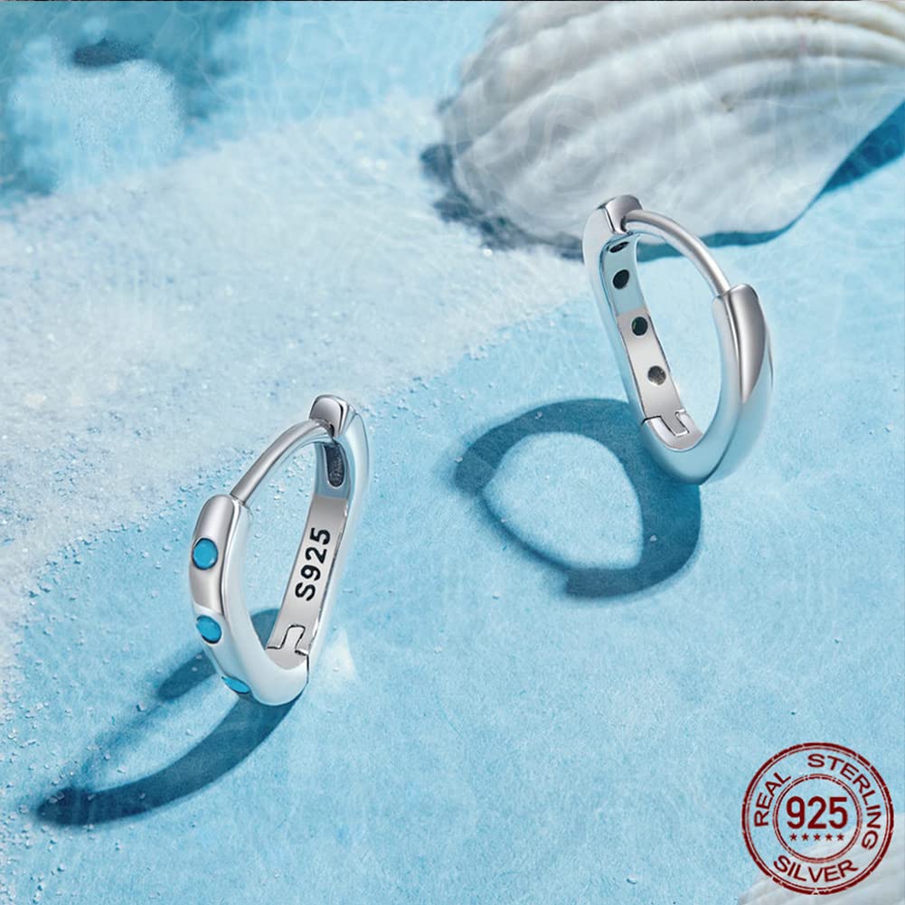Rockyu ツイストフープピアス レディース 小さめ シルバー925 津波風デザイン ターコイズ風ブルー