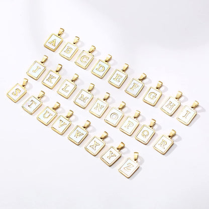 Rockyu ネックレス レディース ゴールド ホワイト イニシャルスクエアペンダント あずきチェーン ステンレス製 ギフトや記念日に