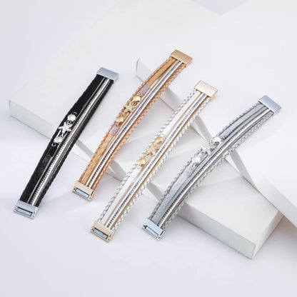 Rockyu ヒトデ＆貝殻モチーフ 多連レザーブレスレット レディース 夏 ハワイアン風