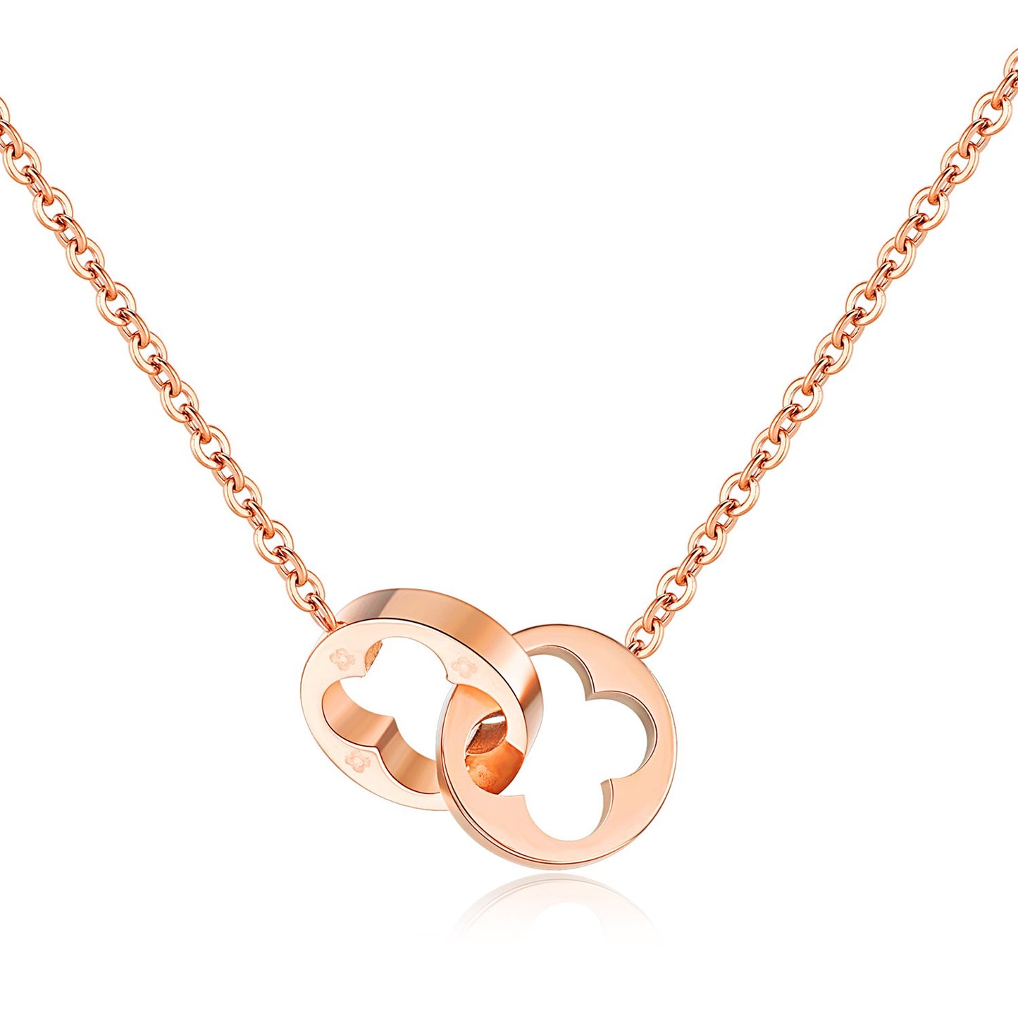 ダブルリングクローバーネックレス｜18金風ステンレス｜レディース シンプルペンダント