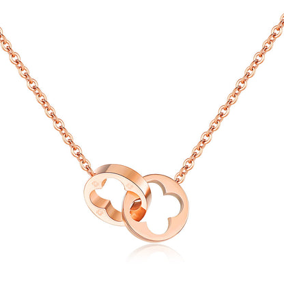 ダブルリングクローバーネックレス｜18金風ステンレス｜レディース シンプルペンダント