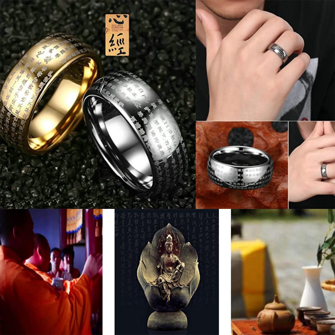 般若心経 刻印タングステンリング｜重厚な仏教経文入りメンズ指輪 お守りとしても心強い存在