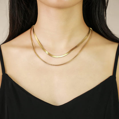 Rockyu ネックレス レディース 二連 スネークチェーン ベネチアンチェーン ゴールド/シルバー 4mm&2mm 調整可能 ステンレス 金属アレルギー対応