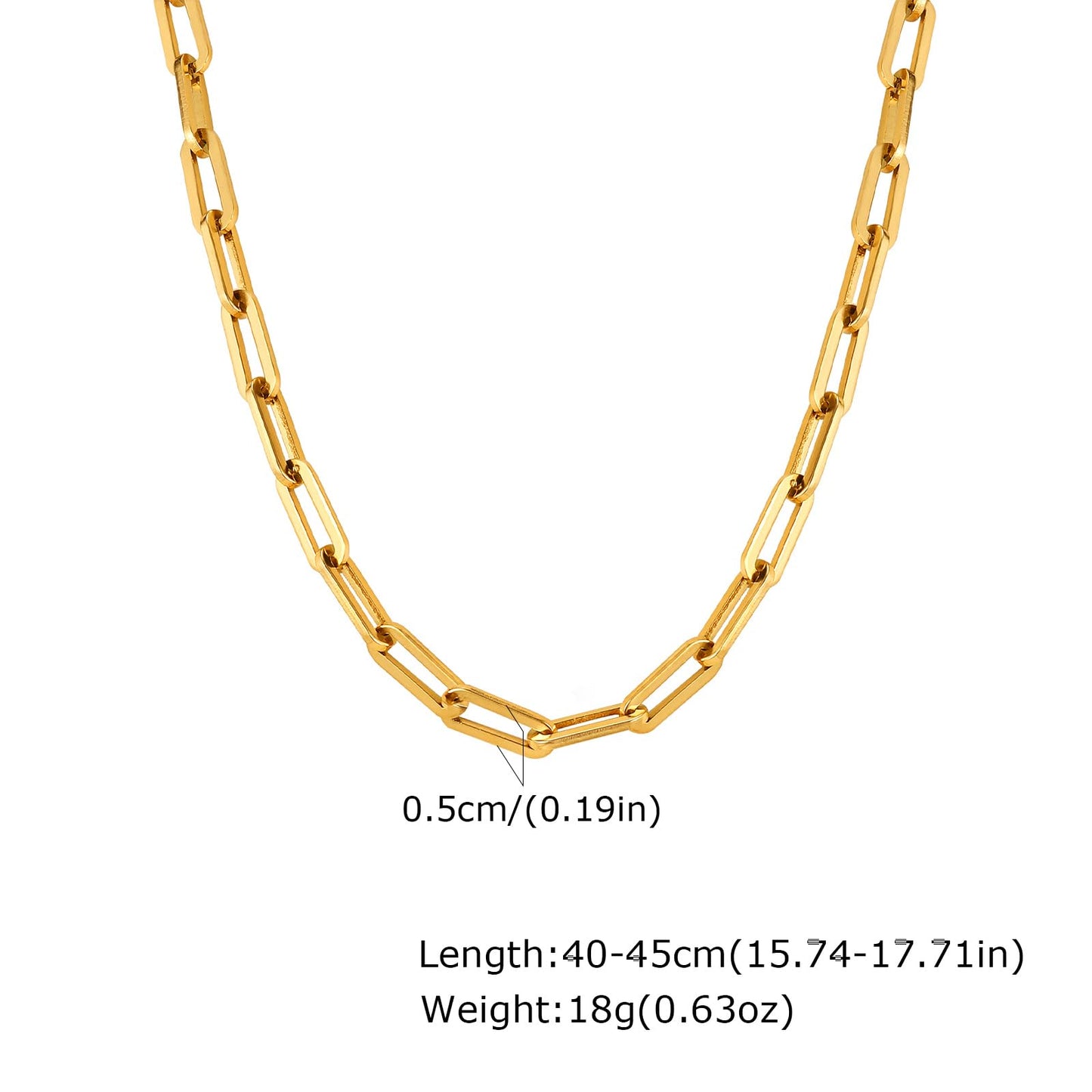 Rockyu ネックレス レディース メンズ ペーパークリップチェーン 幅0.5cm 長さ40〜45cm ゴールド/シルバー