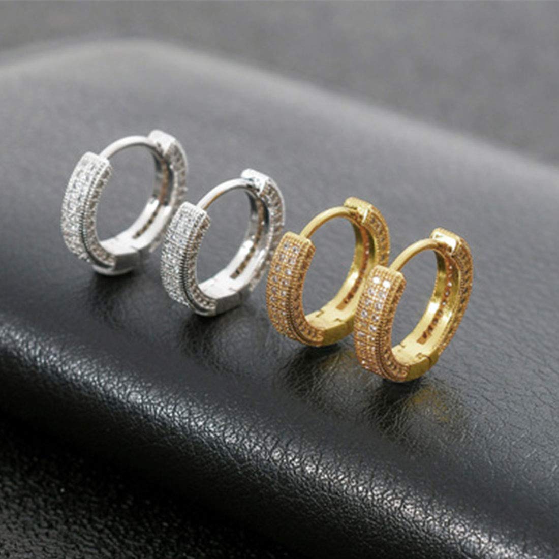 Rockyu フープピアス レディース ジルコニア シルバー＆ゴールド ヒップホップスタイル