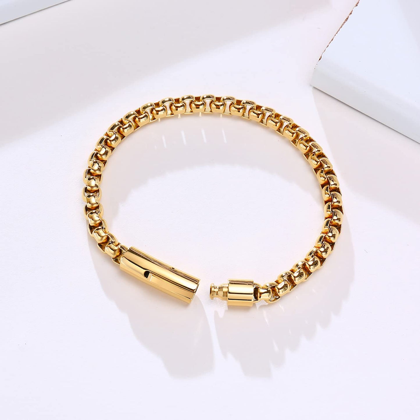 Rockyu ベネチアンチェーン ブレスレット メンズ ステンレス製 シンプルデザイン 6mm 幅 選べるカラー