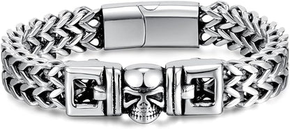 [Rockyu] ブレスレット メンズ シルバー ステンレスチェーン シンプル ファッション 2連チェーンブレスレット 幅広ブレスレット アレルギー対応