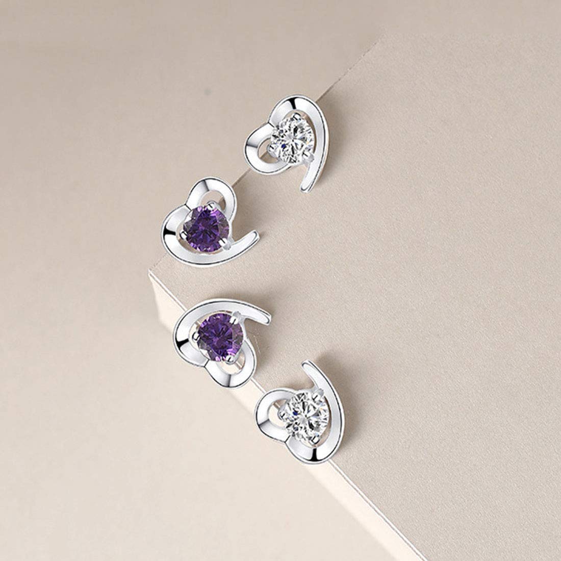 Rockyu ピアス レディース シルバー925 ハートモチーフ 一粒ジルコニア 両耳セット 純銀アクセサリー