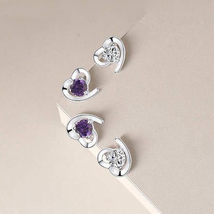 Rockyu ピアス レディース シルバー925 ハートモチーフ 一粒ジルコニア 両耳セット 純銀アクセサリー