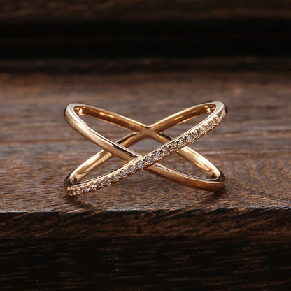 Rockyu レディースリング ステンレス クロスデザイン ジルコニア入り 金属アレルギー対応 おしゃれ指輪 パーティーギフト